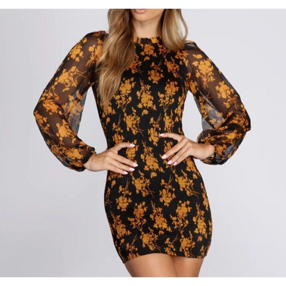 ✨2Bella O.Vianca Floral Smocked Long Sleeve Mini Sz Small Dress✨